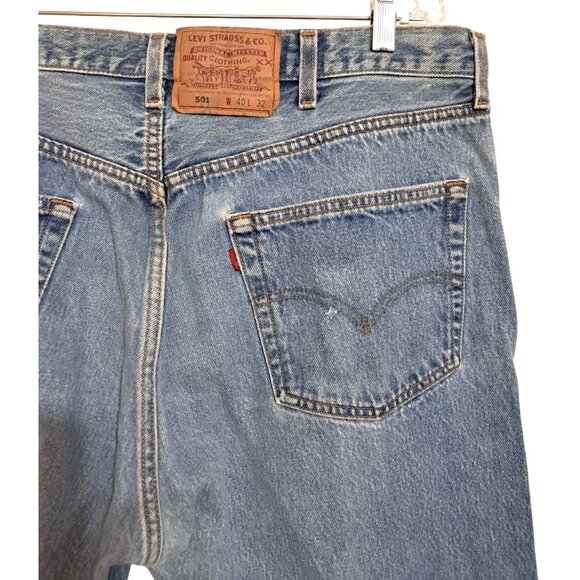 Vintage 90s Levis 501 Made in USA W40 L32 LIght Wash Whiskered Fade 553 Factory - Picture 7 of 11